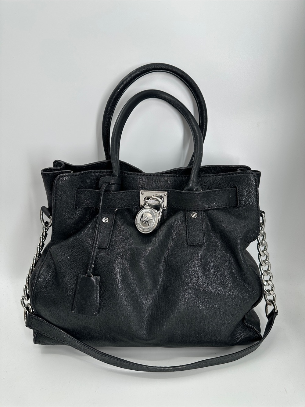 Michael Kors Hamilton Black Leather Tote with Silver Hardware